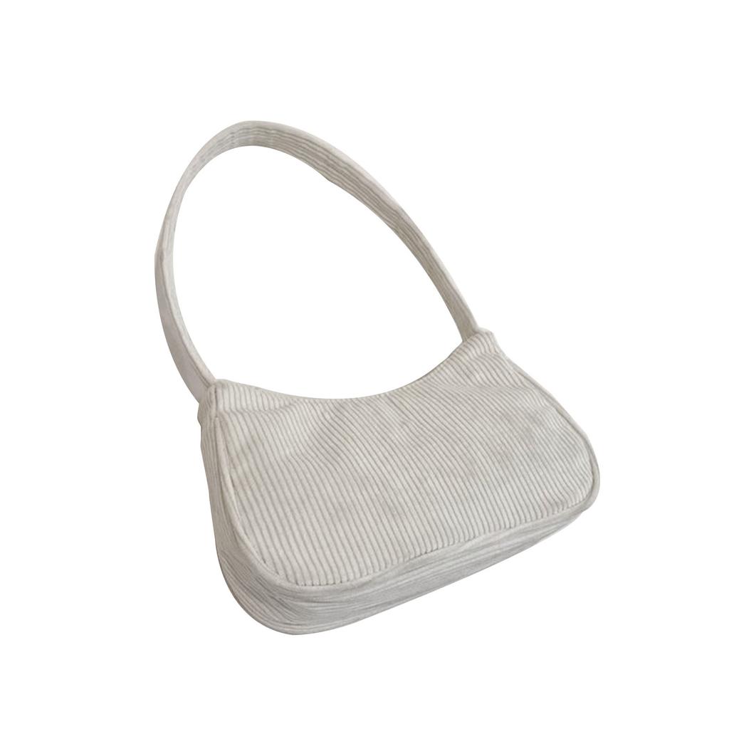 Vintage Messenger Bag Shoulder Bag with Zipper Stripe Corduroy Underarm Bag All-match Handbag for Women Girls Daily Wear