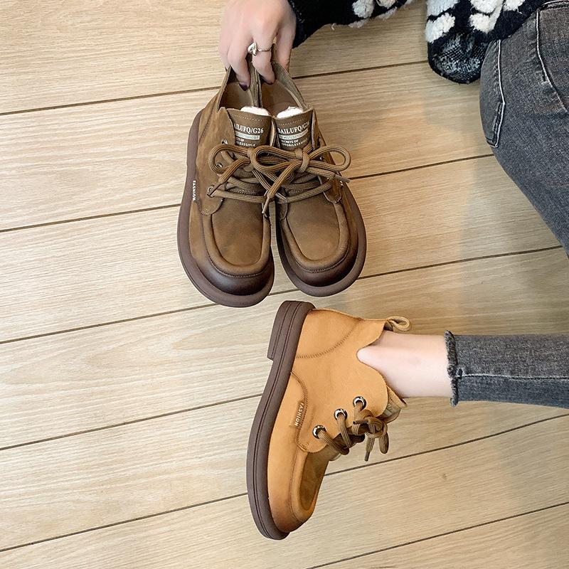 Women's Ankle Boots Lace Up Autumn Handmade Retro Round Toe Short Boots Casual Soft Sole Anti Slip Comfort Boots