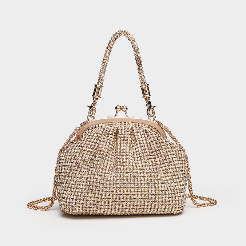 Shiny Rhinestone Crossbody Evening Clutch Bag with Chain