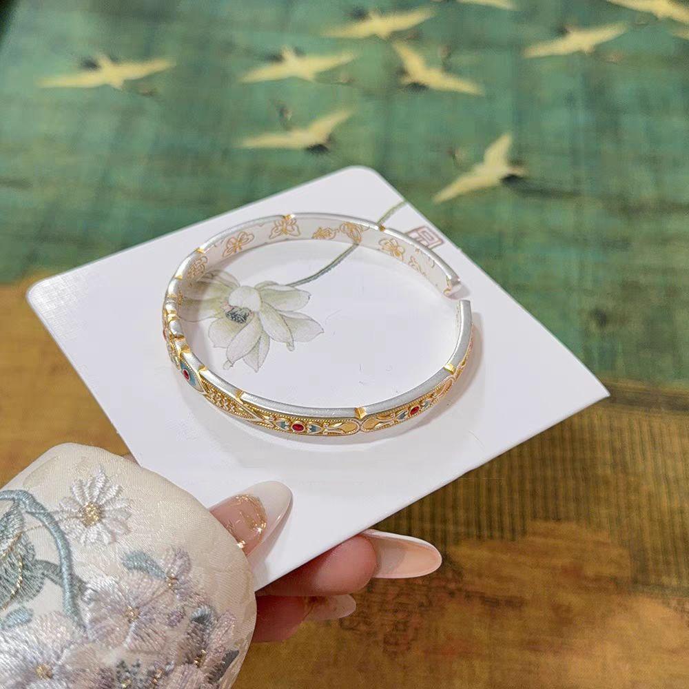 Flower Enamel Lotus Hand Bangle Hand Jewelry Retro Opening Hand Ring  Student