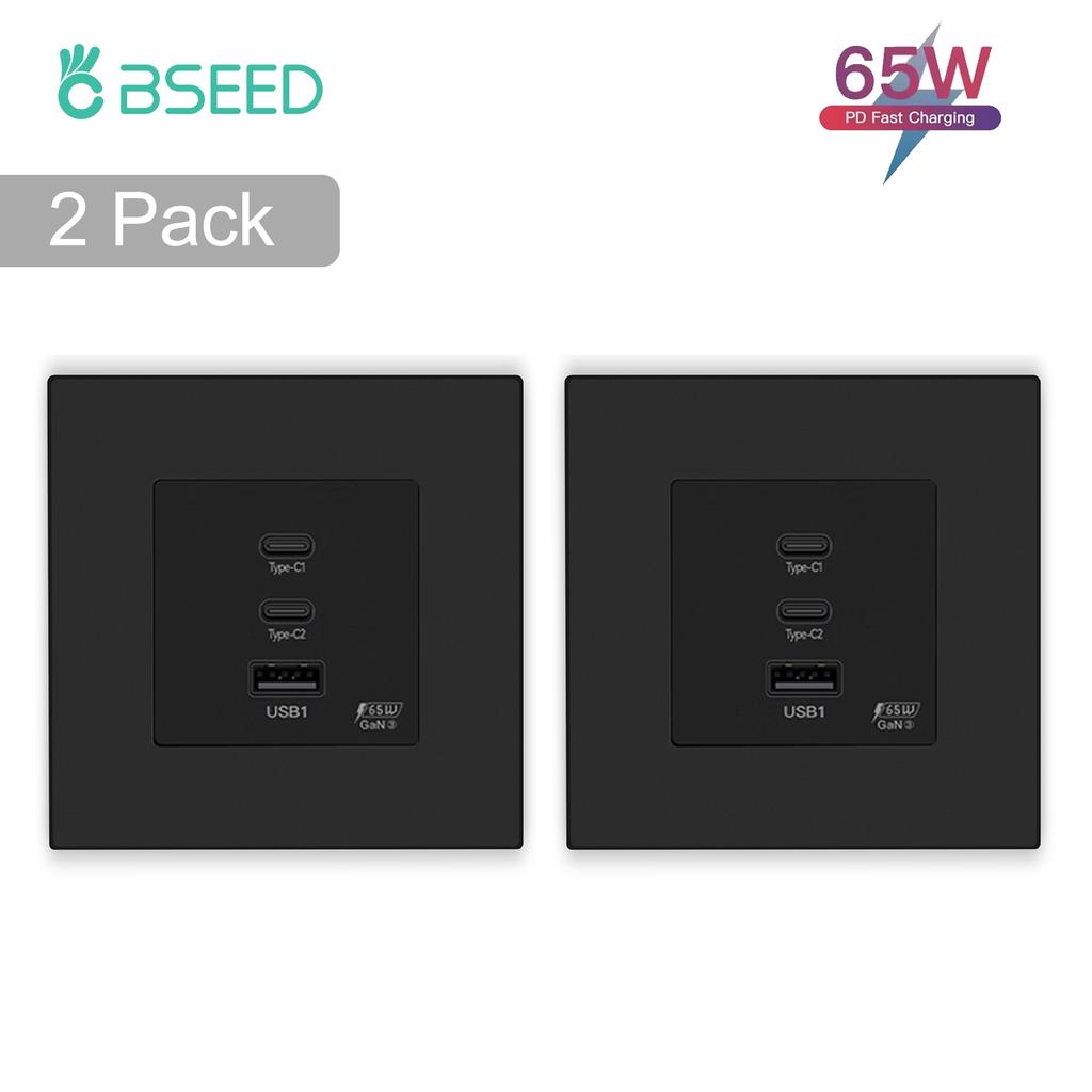 BSEED EU Wall Power Socket With Dual Type-c USB 65W Fast Ports For Phone Laptop Charging Matte Plastic Frame 1/2/3/4Pack