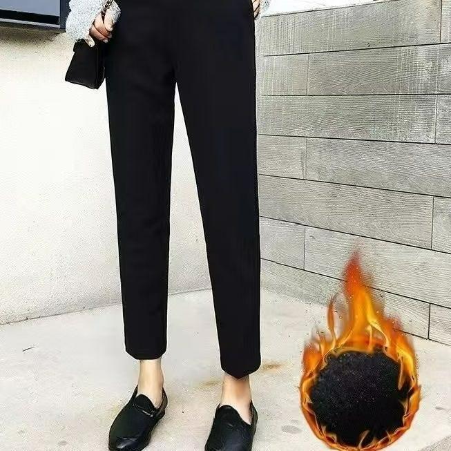 

Плюшевые брюки женские свободные зимние с высокой посадкой, тонкие и маленькие, черные брюки-сигареты XS чёрный