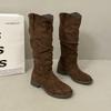 Boots Western Boots Women's Autumn French Retro Tall Boots Stacked Cowboy Boots New Versatile