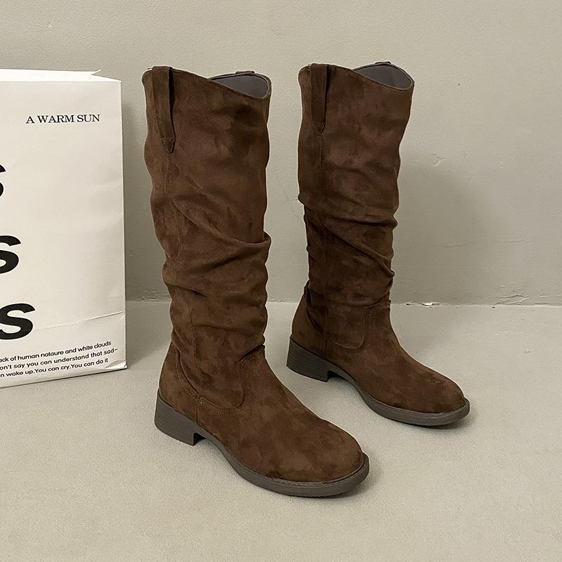 

Elegant retro belt buckle boots women s 2025 autumn French maillard leather boots western cowboy fashion boots tide 40 темно-коричневого