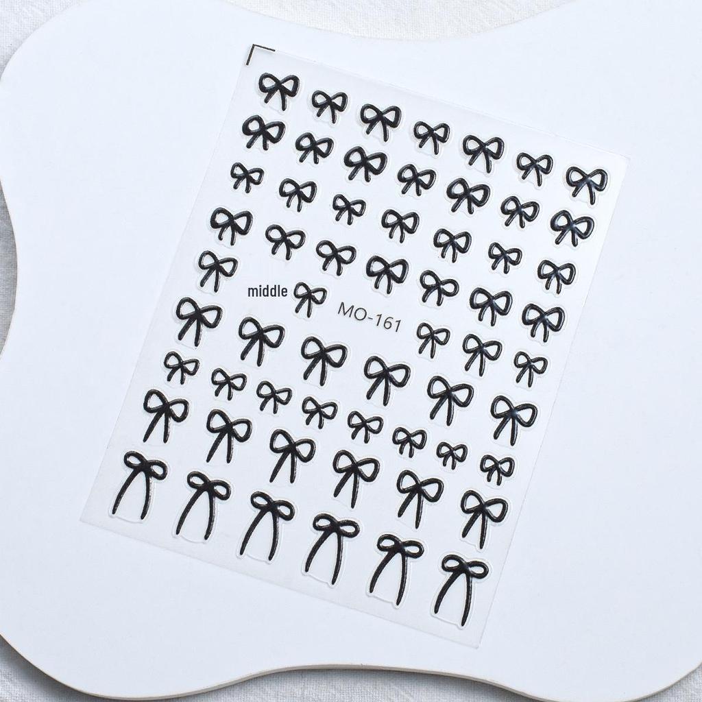 3D Bowknot Nail Stickers: Embossed Black, White, Silver Self-Adhesive Decals