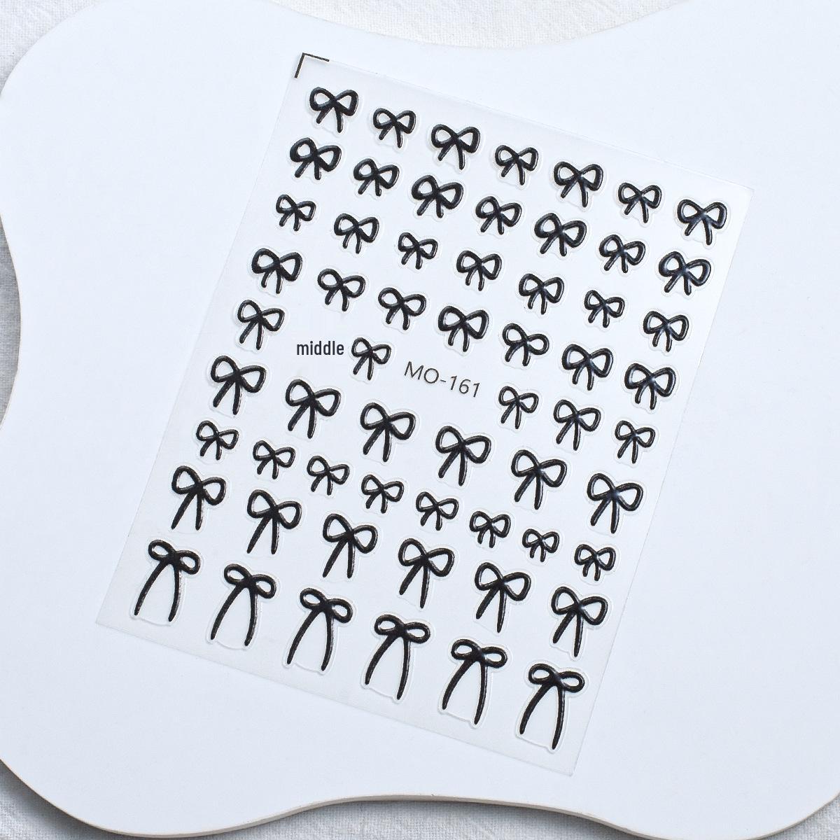 3D Bowknot Nail Stickers: Embossed Black, White, Silver Self-Adhesive Decals