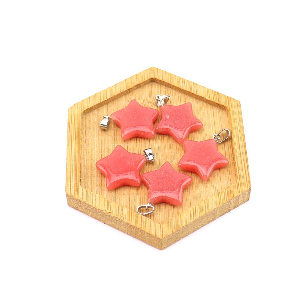 Korean Style Red Agate Star Pendant Necklace with Pink Crystal - Valentine's Day Gift