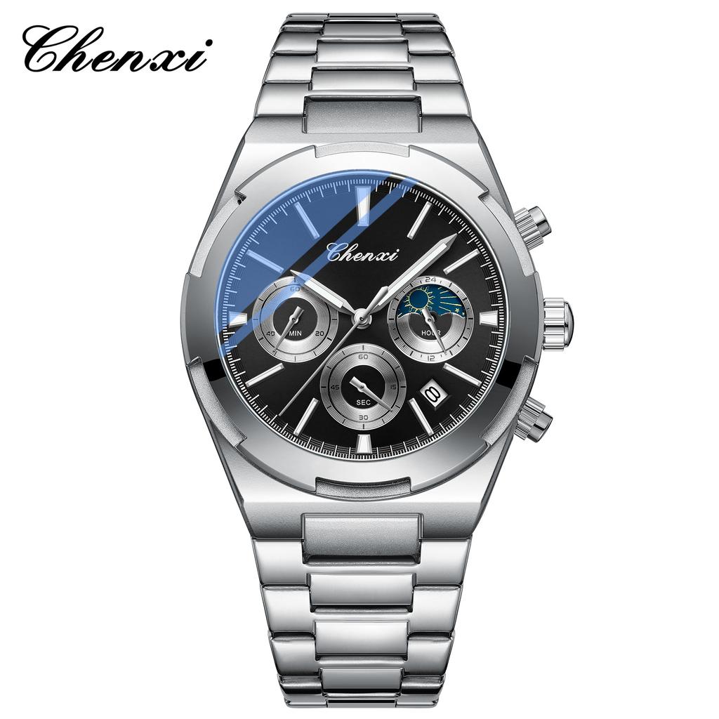 Man Wristwatch Business Waterproof Male Clock Luminous Date Stainless Steel Quartz Men Chronograph Watch