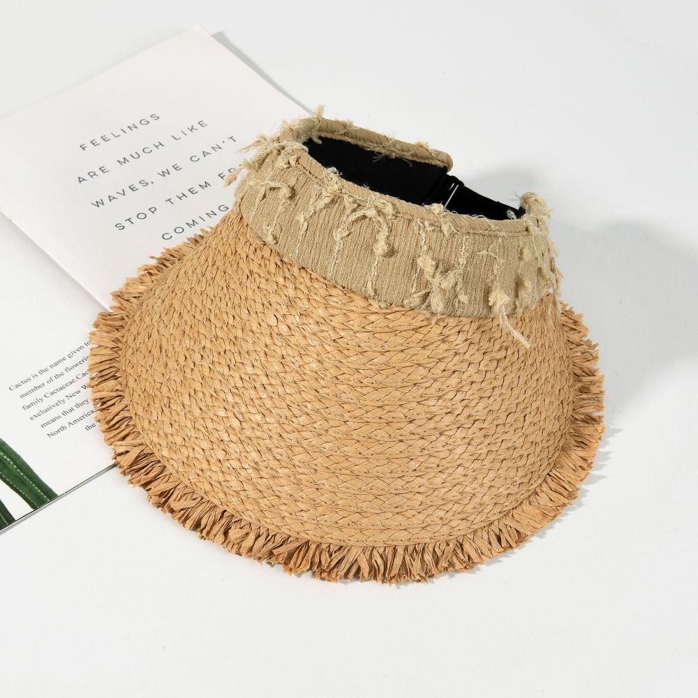 UV Protection Empty Top Straw Hat Woven Straw Folding Sunshade Hat Sunscreen Hat  Beach Vacation
