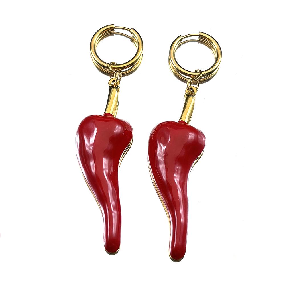 Red Cute Chill Pepper Earrings For Women Men Stainless Steel Enamel Gold Color Fashion Y2K Dangle Drop Ear Jewelry Accessory
