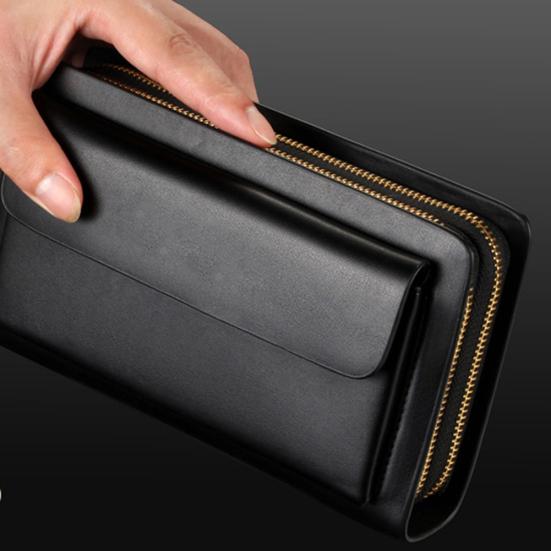 Homens Faux Couro Duplo Zíper Carteira Bolsa Porta-Dinheiro Clipe Clutch Bolsa de Mão
