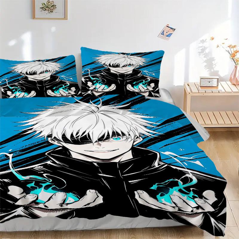 Blue Flames Manga Hero'S Power Print 3Pcs Bedding Setduvet Cover With 2 Bedropillowcase Home Birthday Gift