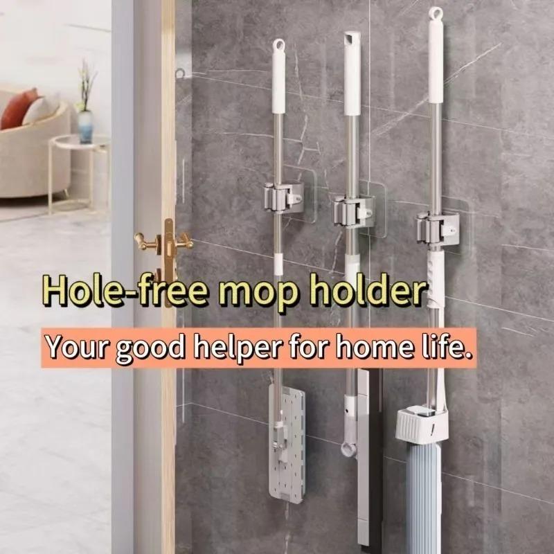 Mop Storage Storage Rack Bathroom Suction Hanging Pipe Traceless Mop Clip Broom Hanger Wall-Mounted Waterproof Mop Rack