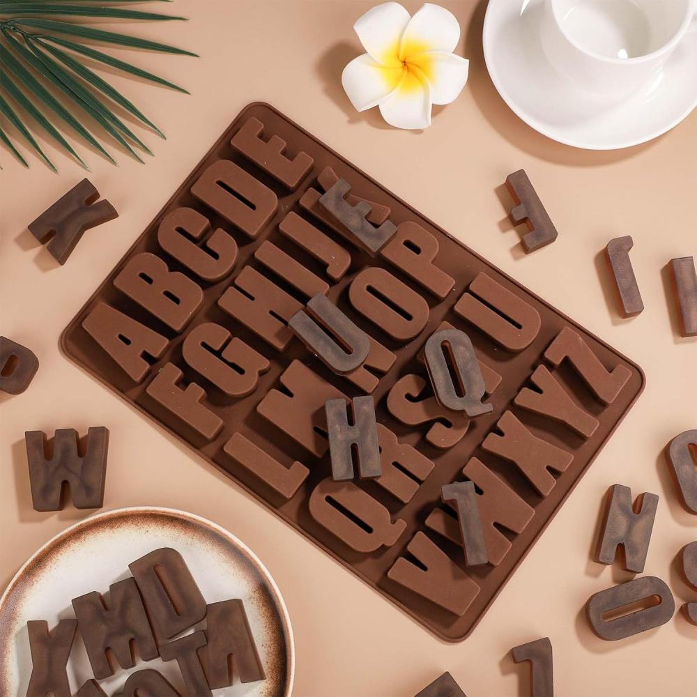 Chocolate letter silicone handicraft molds, reusable crayon wax molds, cake decoration silicone letter molds, candies, chocolate