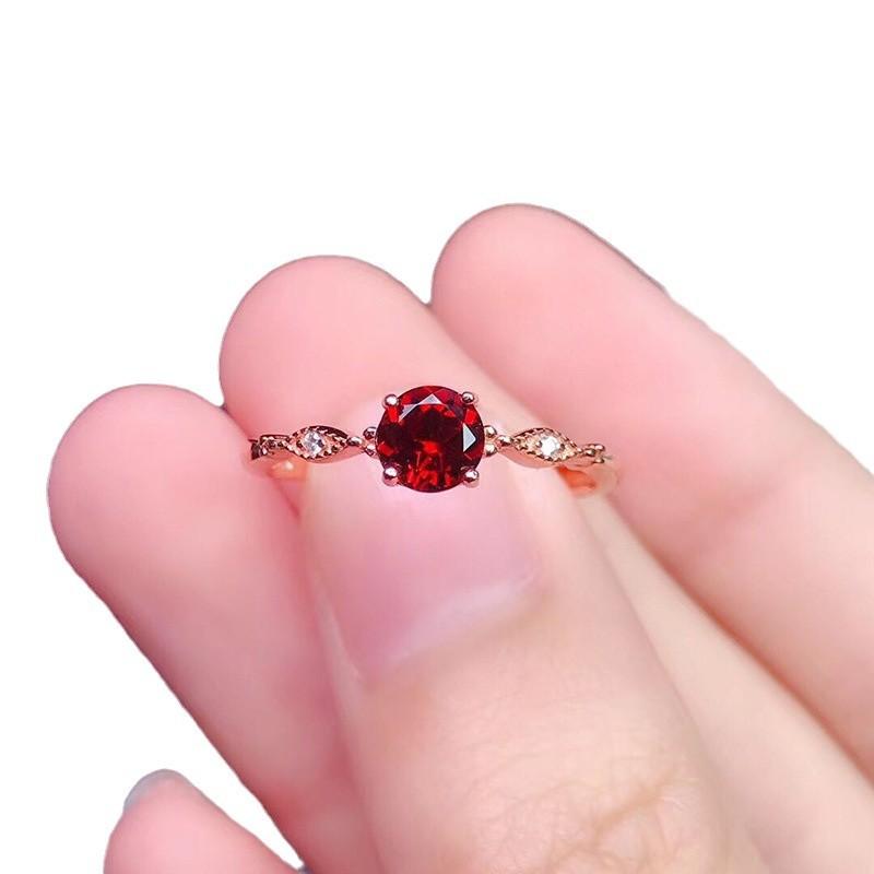 2026 Thai Silver Pigeon Blood Red Garnet Ring for Women, Fashionable Minimalist Light Luxury Ring, Korean Trend