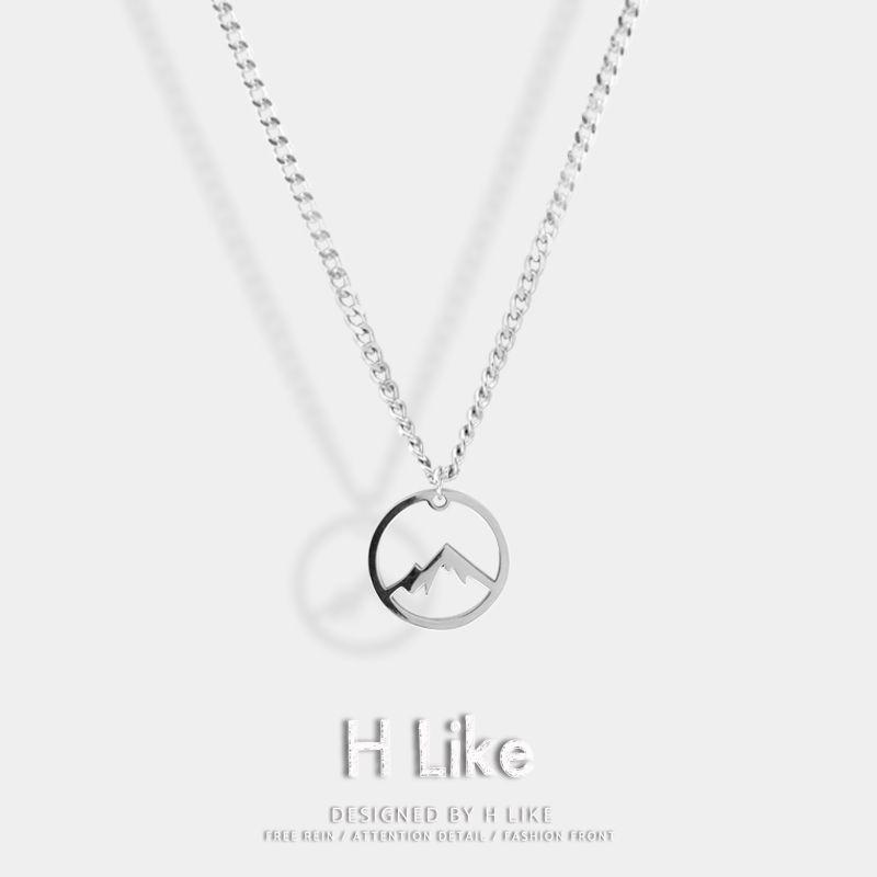 

Snow Mountain Pendant Titanium Steel Couple Gift Non-Fading Necklace Box chain 60cm +5cm titanium steel Snow Mountain