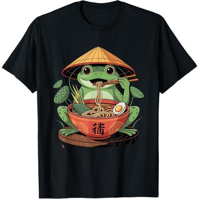 Kikker die Ramen eet Kawaii Neko Japanse Noedels Anime Liefhebbers T-shirt(1)