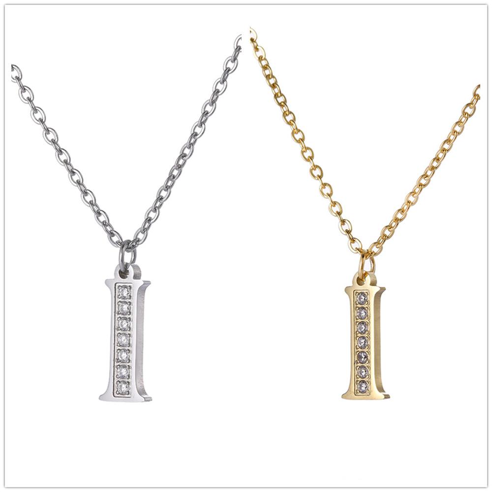 Women Clear Zircon 26 Letters Pendant Necklace Stainless Steel Gold A-Z Alphabet Choker Initial Necklaces Jewelry