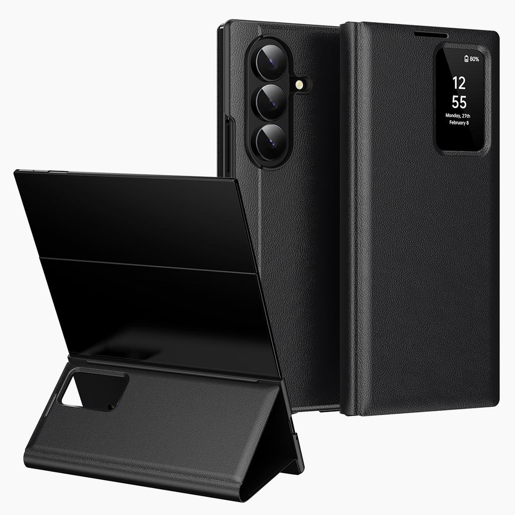 For Samsung Galaxy Z TriFold 5G Case with Card Holder Smart View Window Leather Phone Cover