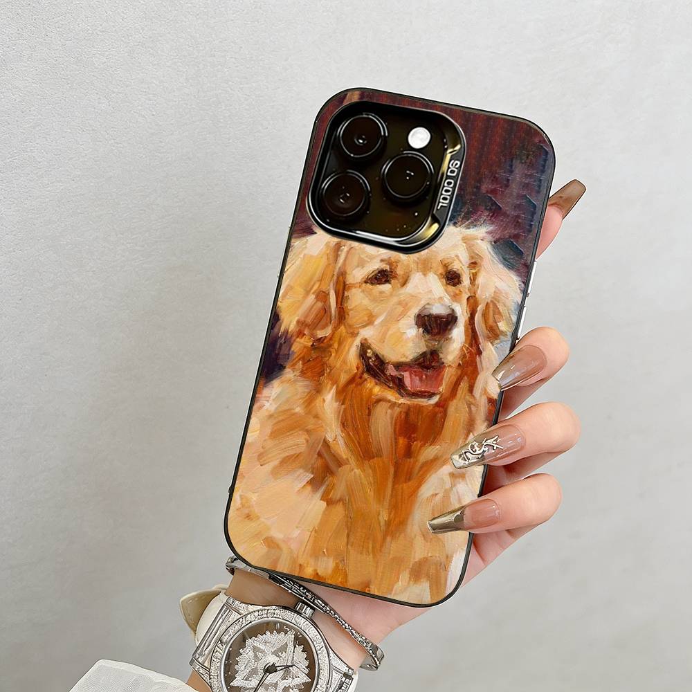 Oil Painting of a Dog Phone Case For iPhone 17,16,15,14,13,12,11 Plus,Pro Max,XS,Colored Silver Plated Inside Cover
