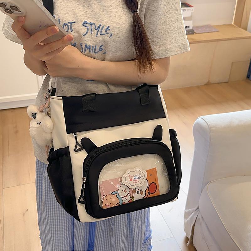 Color Block Shoulder Bag Durable Student Tote Bag Campus Crossbody Bag