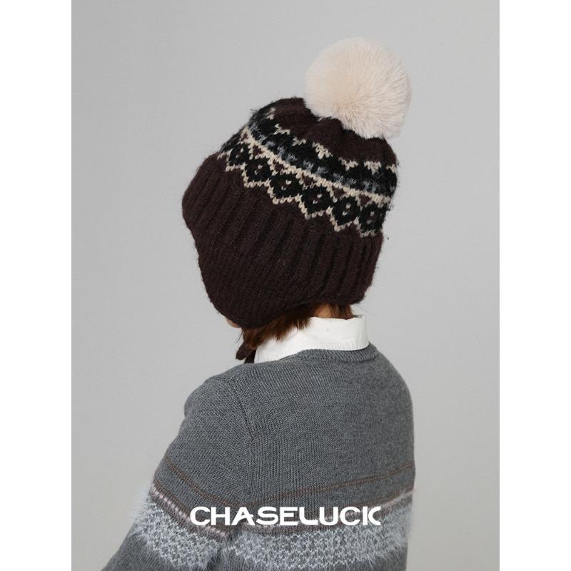 

Women s Fair Island Knitted Lei Feng Cap with A Large Head Balacrafa Cap Ear Protection Cold Protection and Warmth Woolen Cap for Autumn and Winter one size
