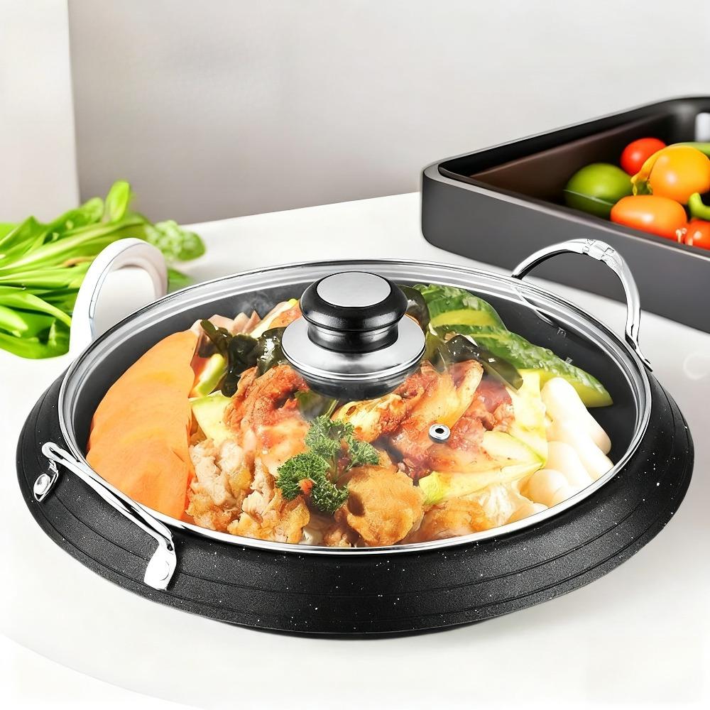 KOSUN Korean Style Frying Pan Round Double Ear Seafood Stew Pot Nonstick Durable Stir Fry Rice Cake Pot for Household Cooking