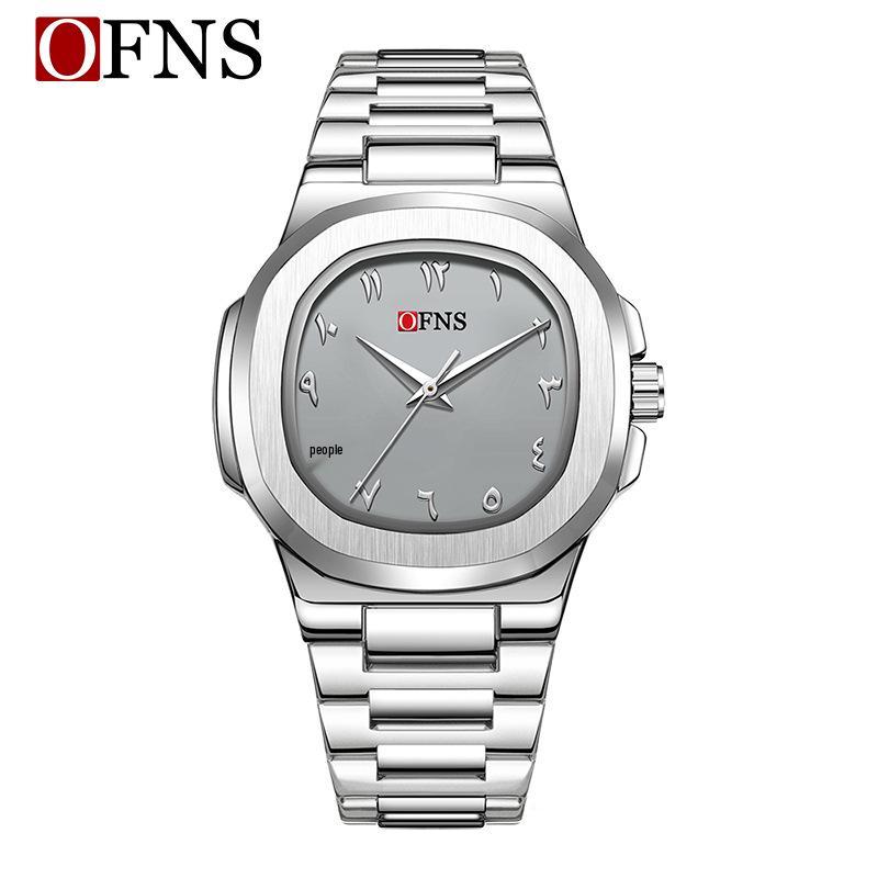 OFNS Men's Double Dial Quartz Square Watch - 30M Waterproof with Arabic Numerals, Ideal for Casual and Business Wear