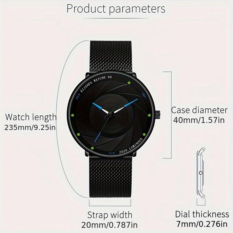 DIJANES 2pcs/set Men's Business Minimalist Quartz Watch Stainless Steel Mesh Band Wrist Watch & Her King Bracelet, Valentine's Day Gift For Him