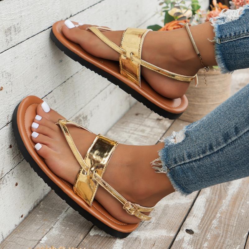 Fashion Women's Large Size Flat Shoes Summer New Round Toe Pintoe with Breathable Soft Soled Non-slip Sandals