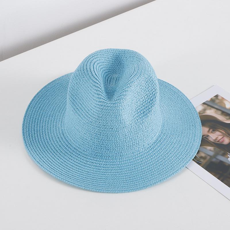 Summer Wide Brim Straw Hat Women And Men Outdoor Sun Protection Beach Panama Cap Solid Color Travel Holiday Visor Caps