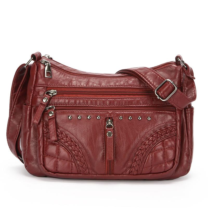 

Women s bag new soft leather texture multi-layer solid color messenger bag simple atmosphere fashion casual lightweight mother bag красный
