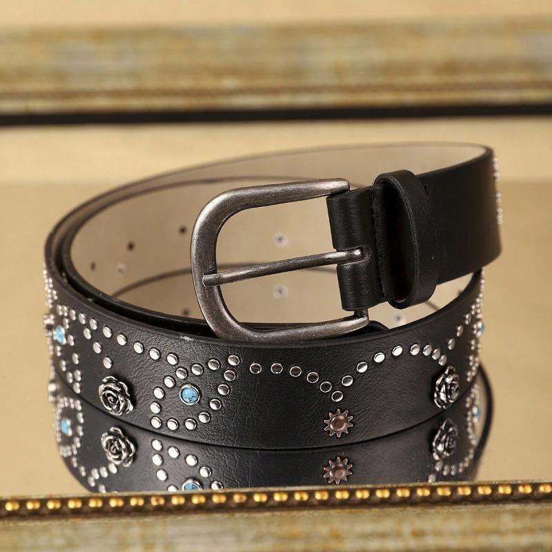 Neuer Damengürtel, modischer Nietengürtel aus Legierung, Retro-Casual, vielseitiger breiter Gürtel, schlichter Jeansgürtel