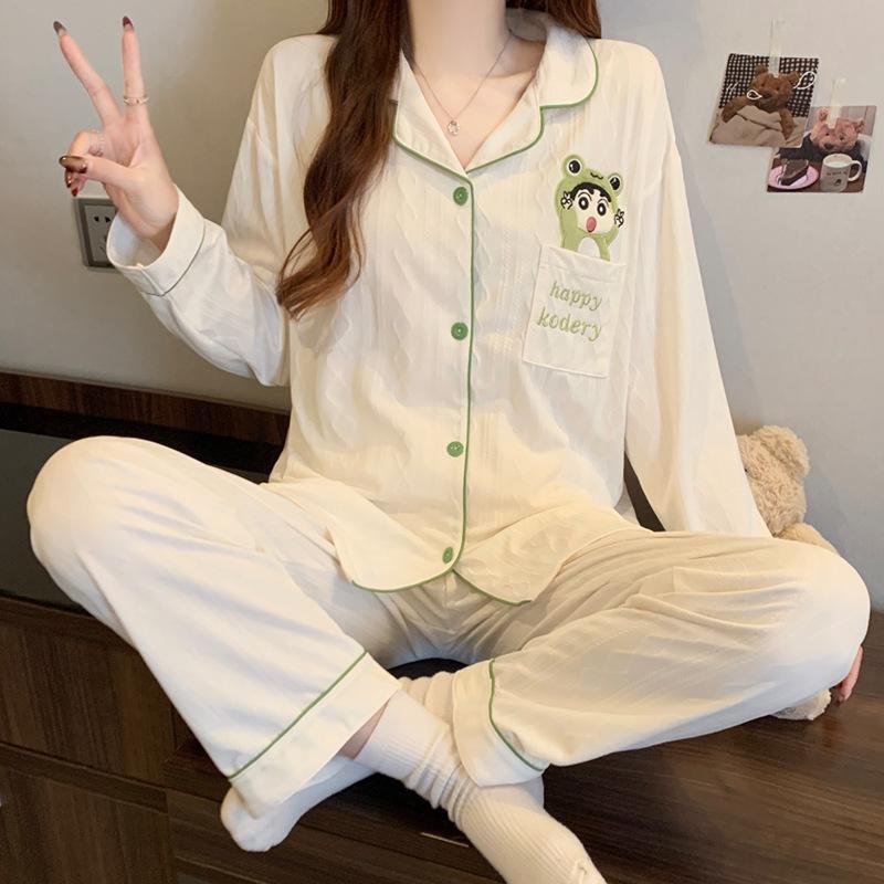 Frog Crayon Xiaoxin Cartoon Pajamas Women's Spring Imitation Cotton Thin Long Sleeve Suit Loungewear