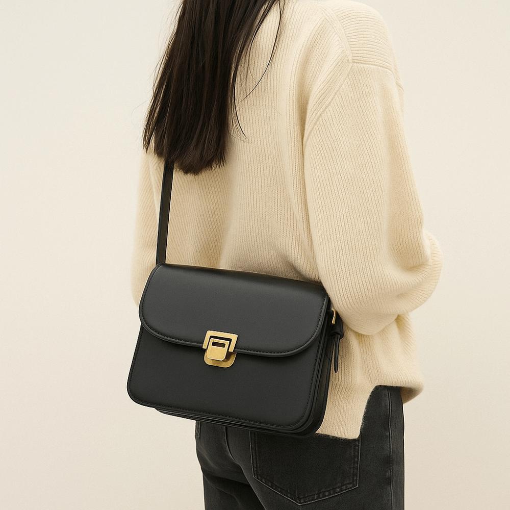Vintage Buckle Shoulder Bag Solid Color Women's Armpit Bag Korean Small Square Bag  Female