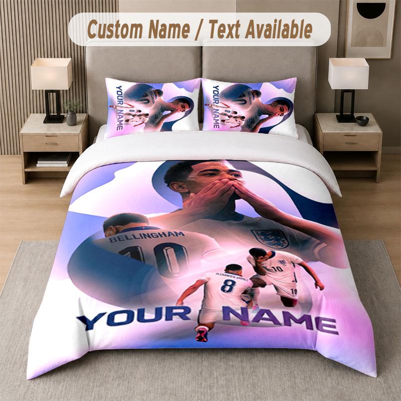 Custom Bedding Set Jude Bellingham Pattern, Print Name Text 1 Duvet Cover plus 2 Pillowcases Home Textile