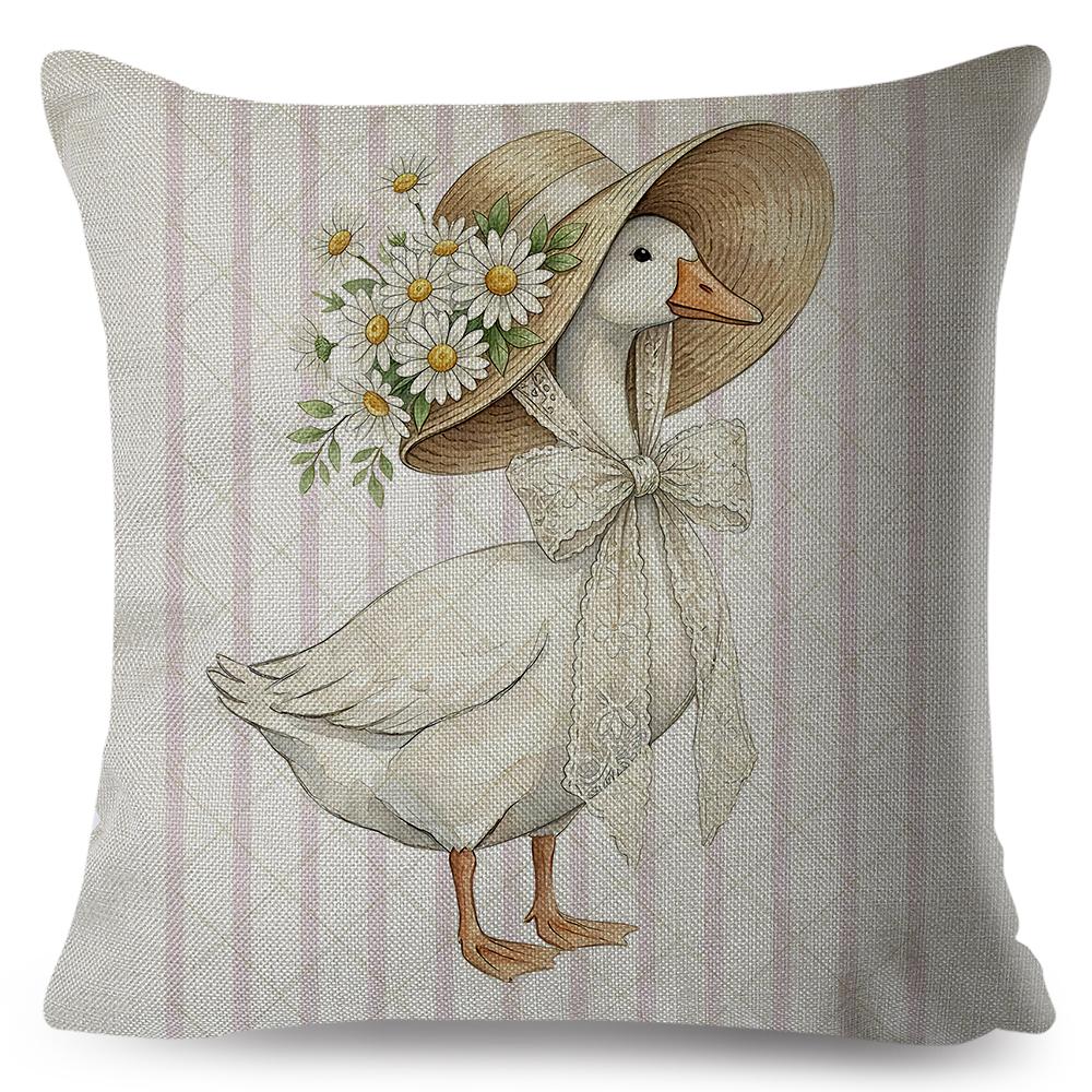 Multi Size Vibrant Print Pillow Cover Vintage Farm Goose Floral Duck Countryside Waterfowl Sofa Decor Cushion