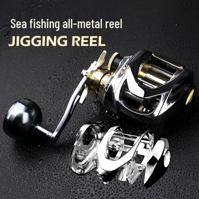 All-Metal Black Fish Baitcasting Fishing Reel - Slow Jigging & Thunder Frog