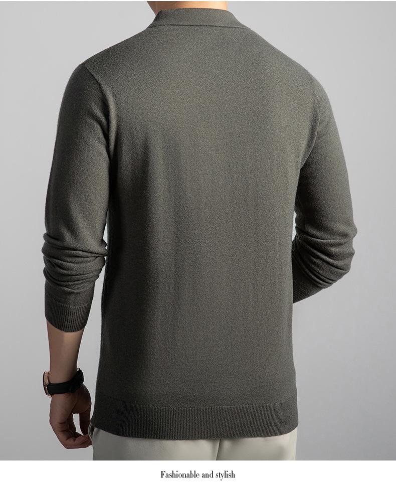 Men's 100% Wool Zipper Lapel Sweater - Korean Style Knit Pullover