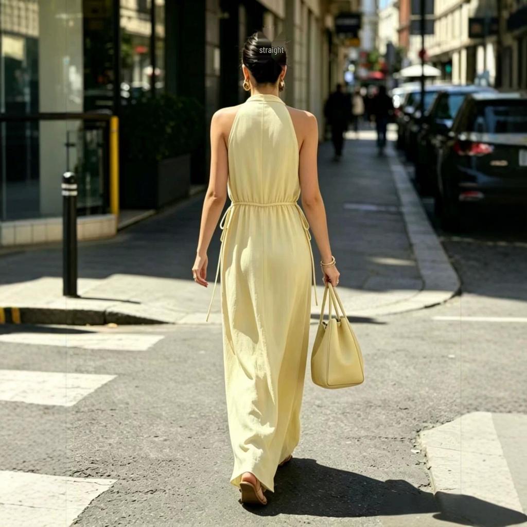 2026 Slimming V-Neck Halter Dress for Women - Waist-Cinching Summer Vacation Style