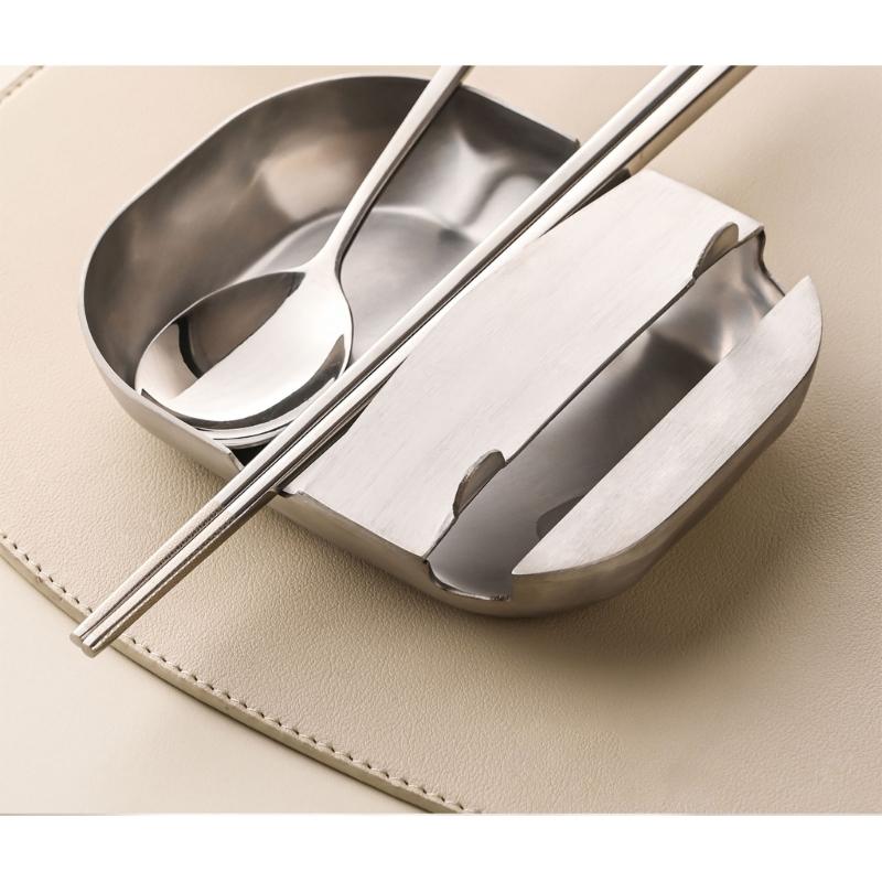 Kitchen Tool Stand with Sauce-Catching Tray, Vertical Support for Cooking Implements, Brushed 304 Steel Body, and Nonslip Base for Counter Use