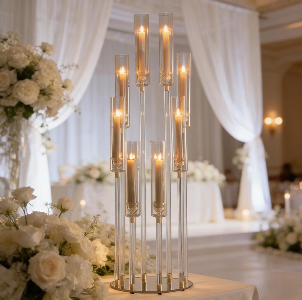 Transparent Acrylic Cross Wedding Candlestick for Banquets, Hotels, Aisles, Restaurants, and Bars
