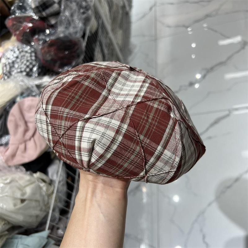 New plaid color matching beret women's spring and summer fashion versatile literary and artistic face small pumpkin tide retro painter hat
