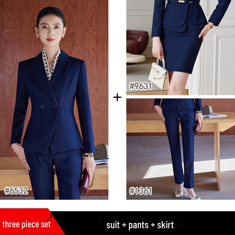 Yumeiya Elegant Professional Suit Set - Spring Thick Style Waist-Slimming Long-Sleeved Workwear Uniform.