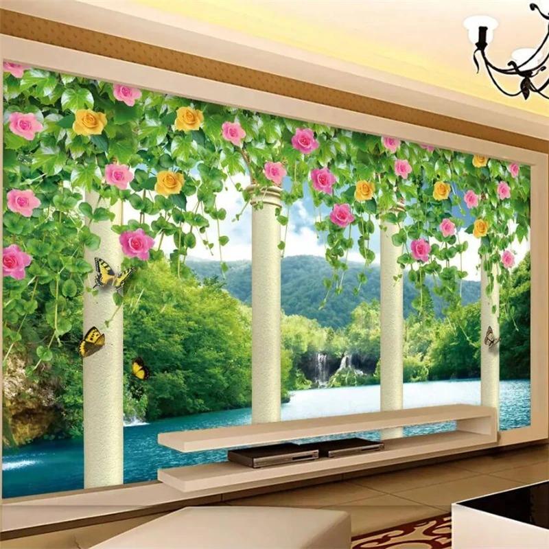 Wallpaper 3d Photo Murals Circle Flower Vine Tv Background Wall Papers Home Decor 3d Wall Paper