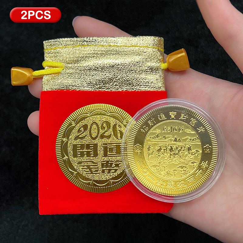 HOT 2Pc 2026 Year The Horse Imitation Commemorative Coin Paper Lucky Animal Pony Imitation Gold Foil Paper New Year Souvenir Gi