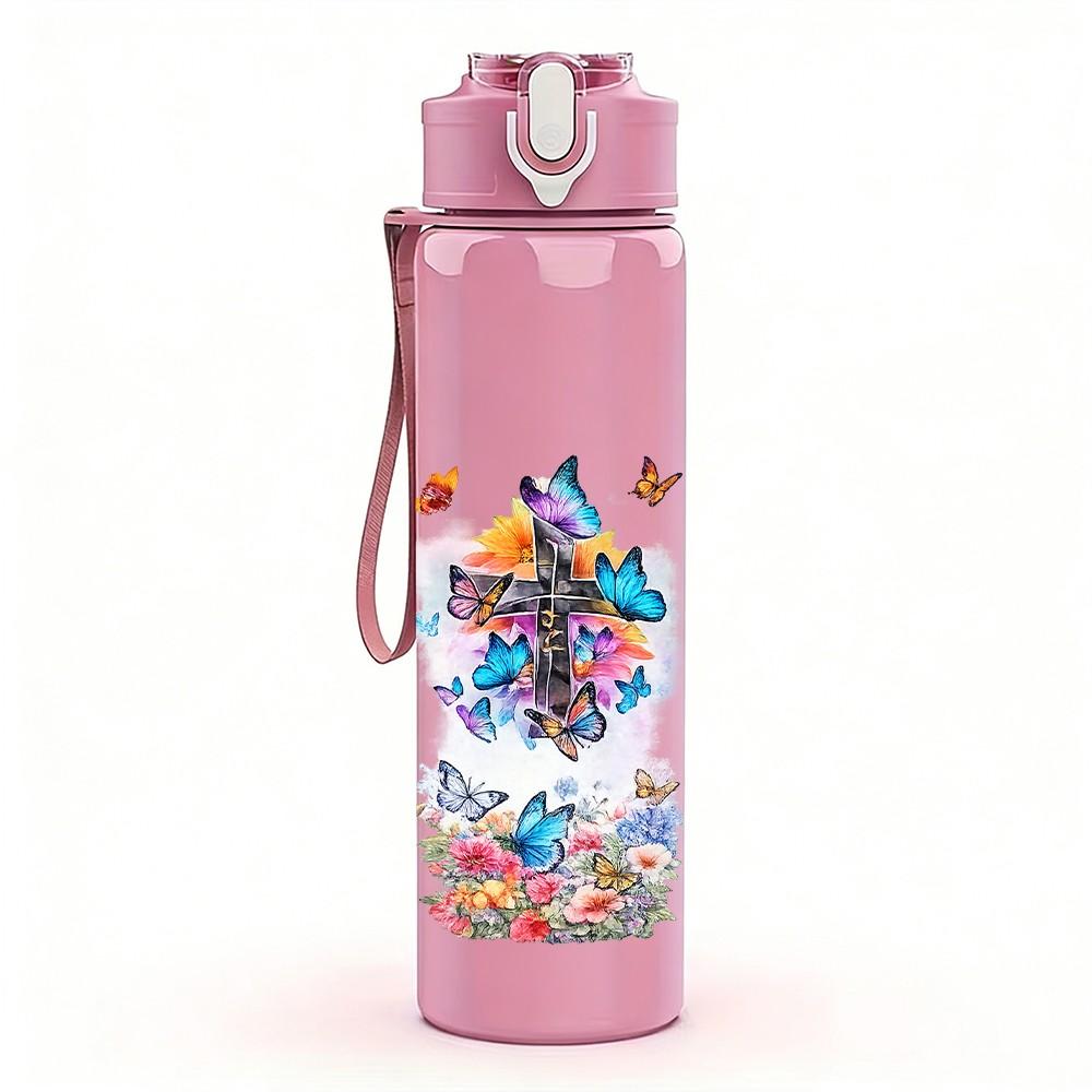 1PC Vintage Gift Bottle Floral Collage Print 750ml Color Plastic Sports Water Bottle Leakproof Flip Straw Lid Suitable for Sports Office Home Use