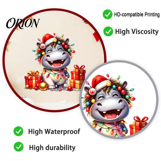 Hippo Wall Decals for Christmas Cartoon Decal, Cute Sticker with Colorful Lights & Versatile Cuttable Window Xmas Balls, Waterproof Mural Bedroom