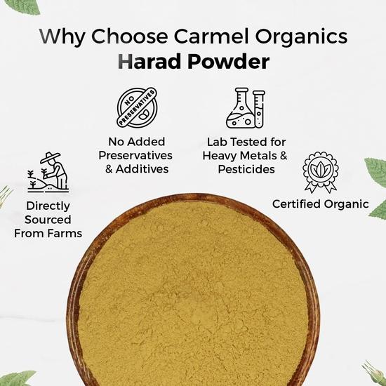 CARMEL ORGANICS Harad/Haritaki Powder(100 Grams) | Jaivik Bharat Certified | Terminalia Chebula | Kadukkai Podi/Karakkaya Pudiyamu