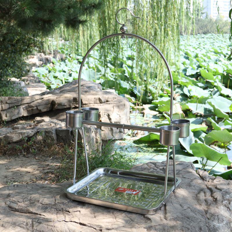 Stainless Steel Bird Stand with Ankle Chain for Large Parrots and Cockatiels